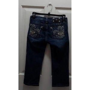 Miss me girls jeans size 16 dark blue denim Capri jewels gems New